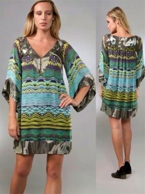 Diane Von Furstenberg Tabalah Silk Kimono Sleeve Tunic Dress